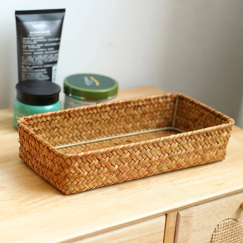 Panier Tressé Algues Rangement Bureau & Salon – Skincare, Télécommande, Clés & Cosmétiques | Déco Naturelle