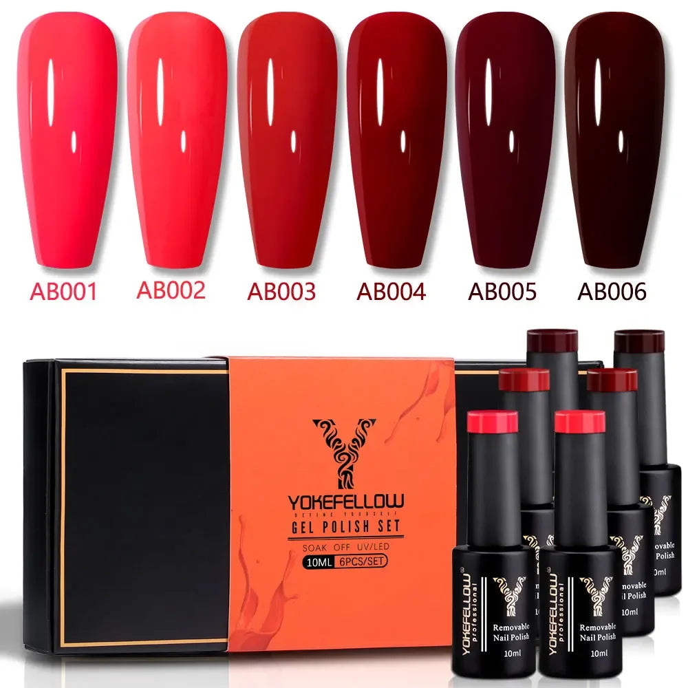 YOKEFELLOW Gel Polish Pastel Pink Glitter 6pcs – Vernis Semi-Permanent Été DIY Salon 10ML