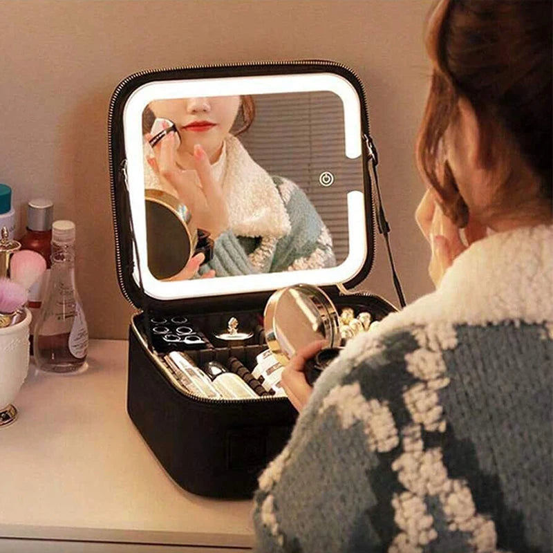 Vanity Case de Voyage LED 3 Couleurs avec Miroir – Trousse Maquillage Lumineuse & Intelligente | Femme