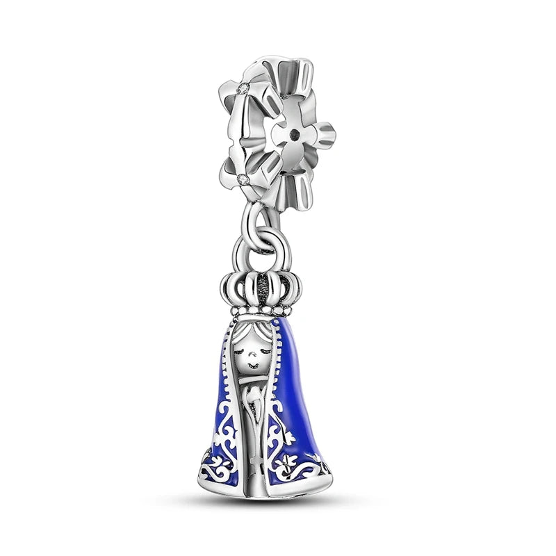 Charm Argent 925 Bleu Rotatif – Œil Démon, Main, Lune & Ciel Étoilé | Perle Pendentif Bracelet Femme | Bijou Spirituel & Mystique