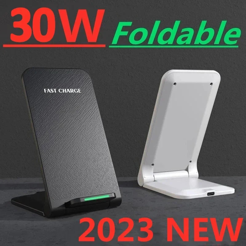 Chargeur Sans Fil 30W Pliable Stand – iPhone 14 13 12 11 Samsung S21 S20 Charge Rapide