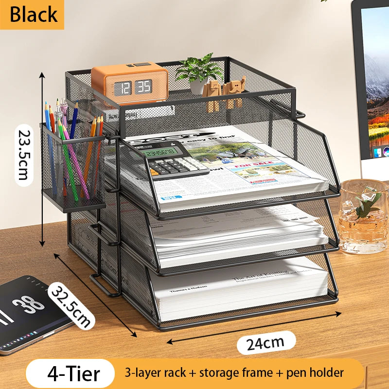 Trieur Bureau 4 Niveaux Empilable Noir – Organisateur Courrier Documents Papier Lettre