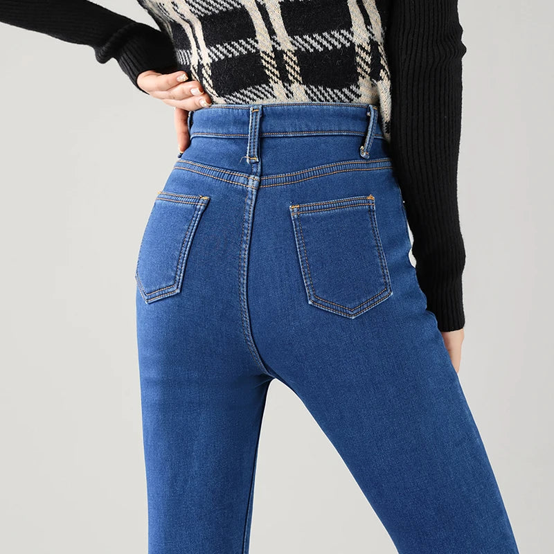Jean Thermique Femme Hiver Polaire Chaud – Skinny Crayon Stretch Velours | Style Coréen Slim Fit