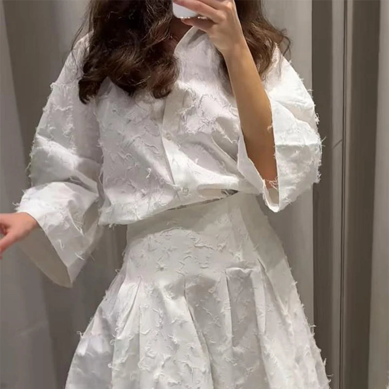Ensemble 2 Pièces Femme - Chemise Boutons À Franges & Jupe Plissée Zippée | Urban Lady