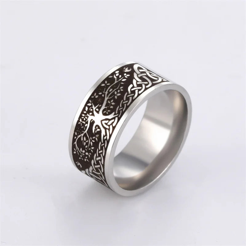Bague Punk Acier Inoxydable Arbre de Vie Viking – Bague Couple Goth & Nordique | Bijou Homme & Femme | Cadeau Anniversaire & Fête Tendance