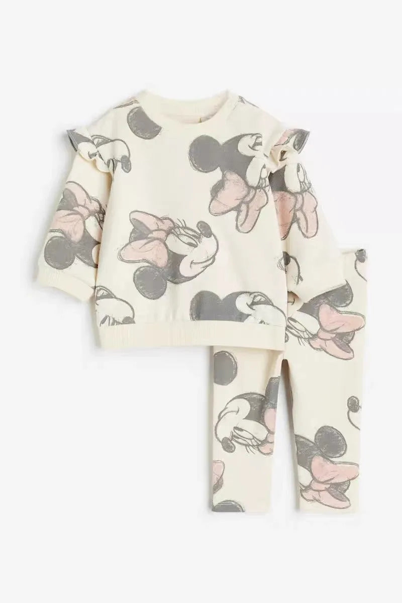 Ensemble 2 Pièces Fille Sweatshirt + Pantalon Imprimé Cartoon – Tenue Automne Hiver 1-6 Ans