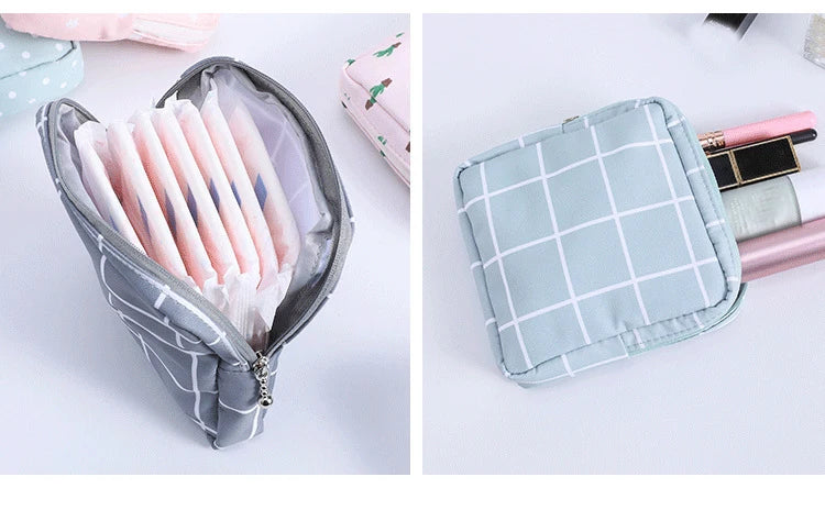 Mini Trousse Cosmétique Zippée Femme – Serviettes Hygiéniques, Rouge à Lèvres & Voyage | Pochette Monnaie & Écouteurs