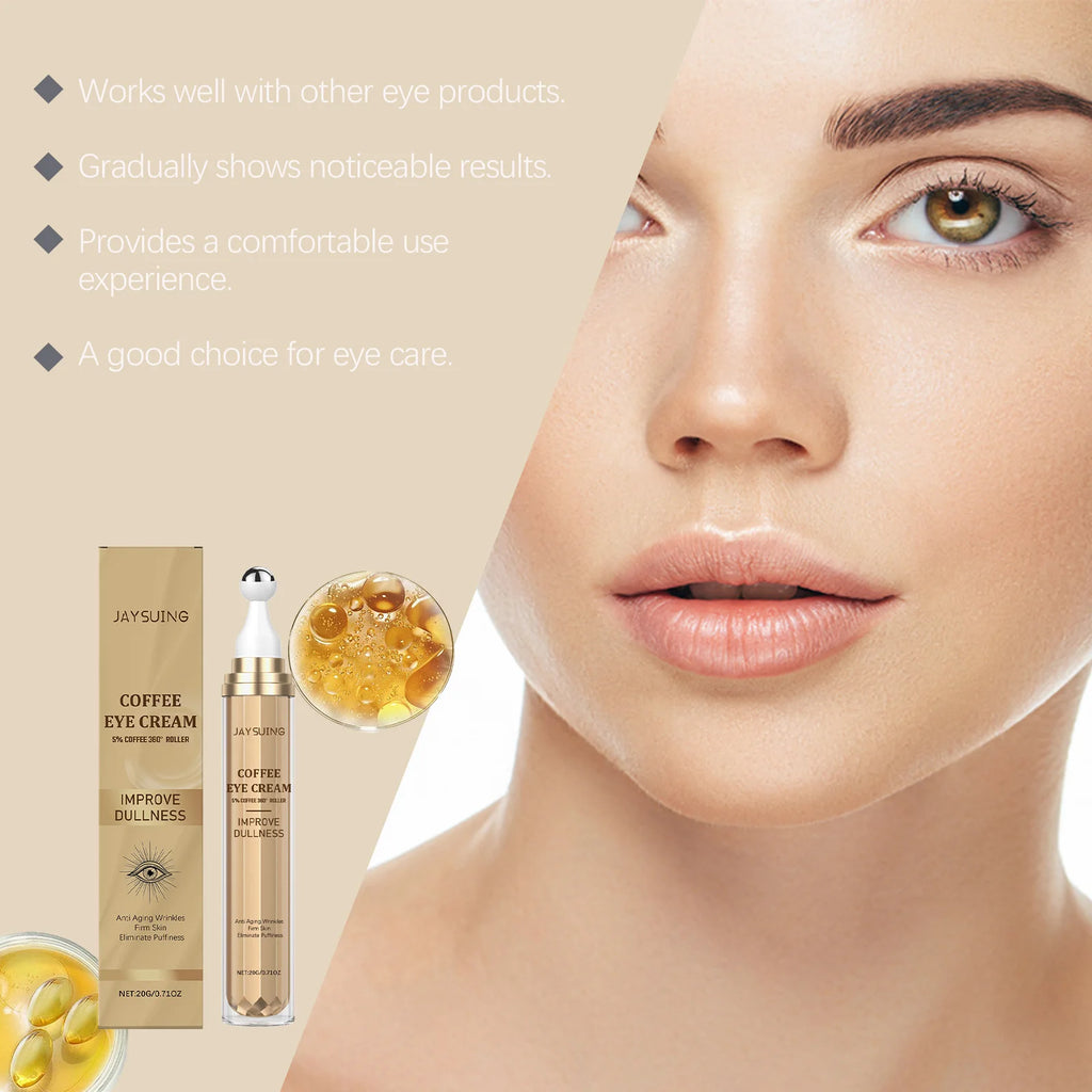 Crème Contour des Yeux Caféine – Anti-Cernes Poches Ridules Liftant Roller Massage