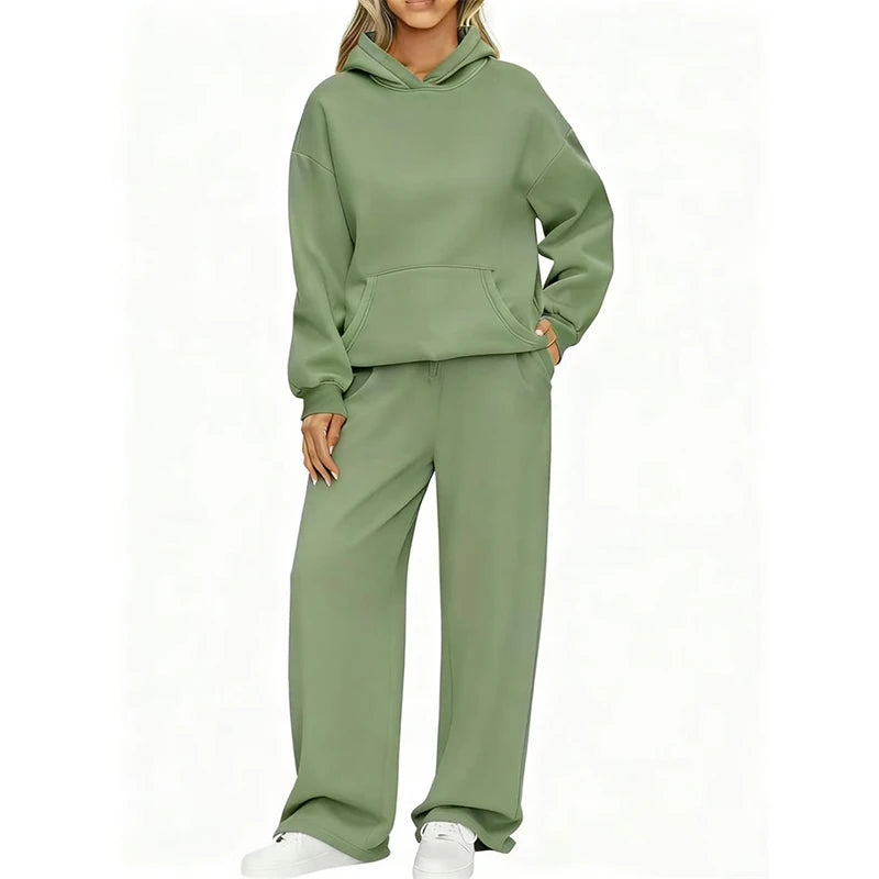 Ensemble 2 Pièces Femme Sweat à Capuche + Pantalon Large Casual Ample Confortable – Jogging Sport | Automne Hiver