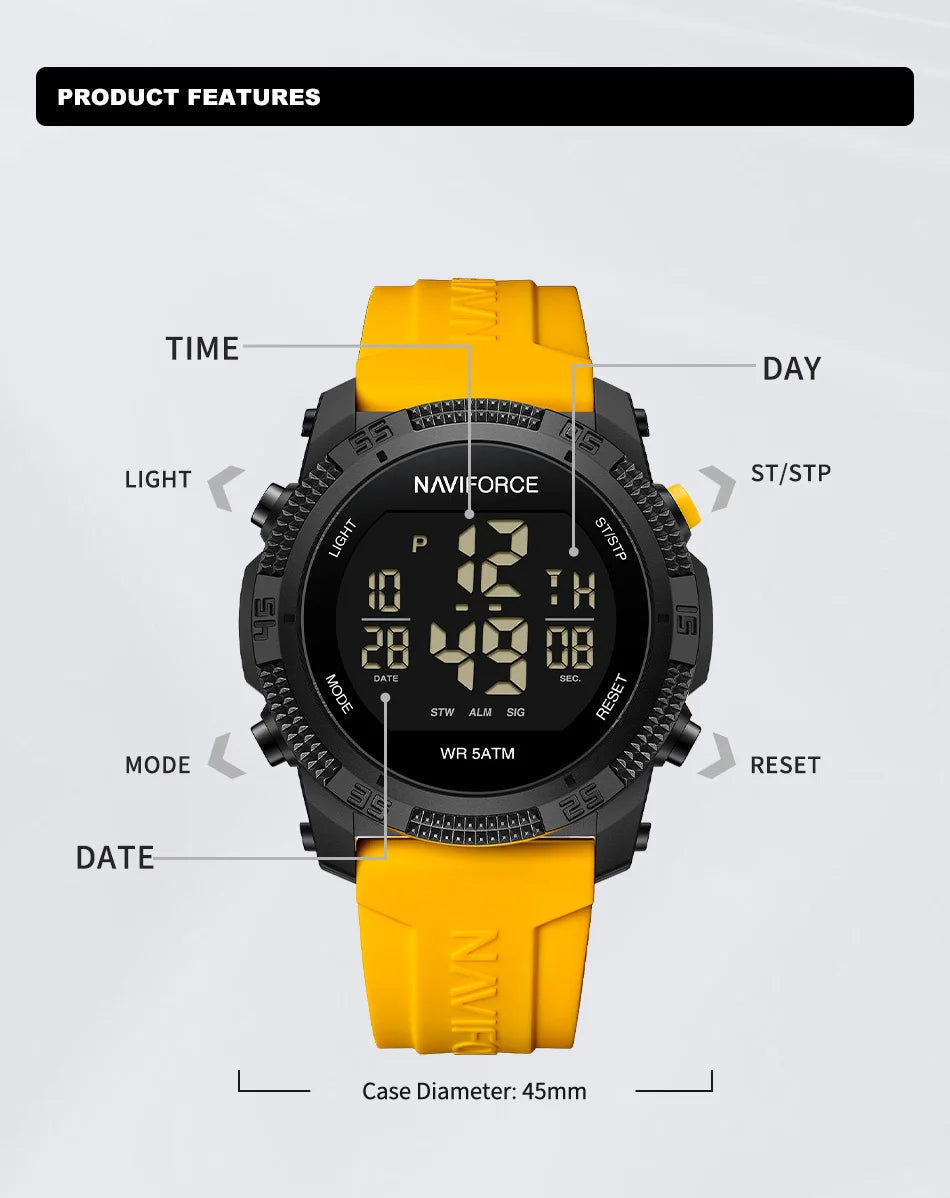 Montre Homme NAVIFORCE Sport Électronique Silicone 5ATM – Étanche Tendance Fashion