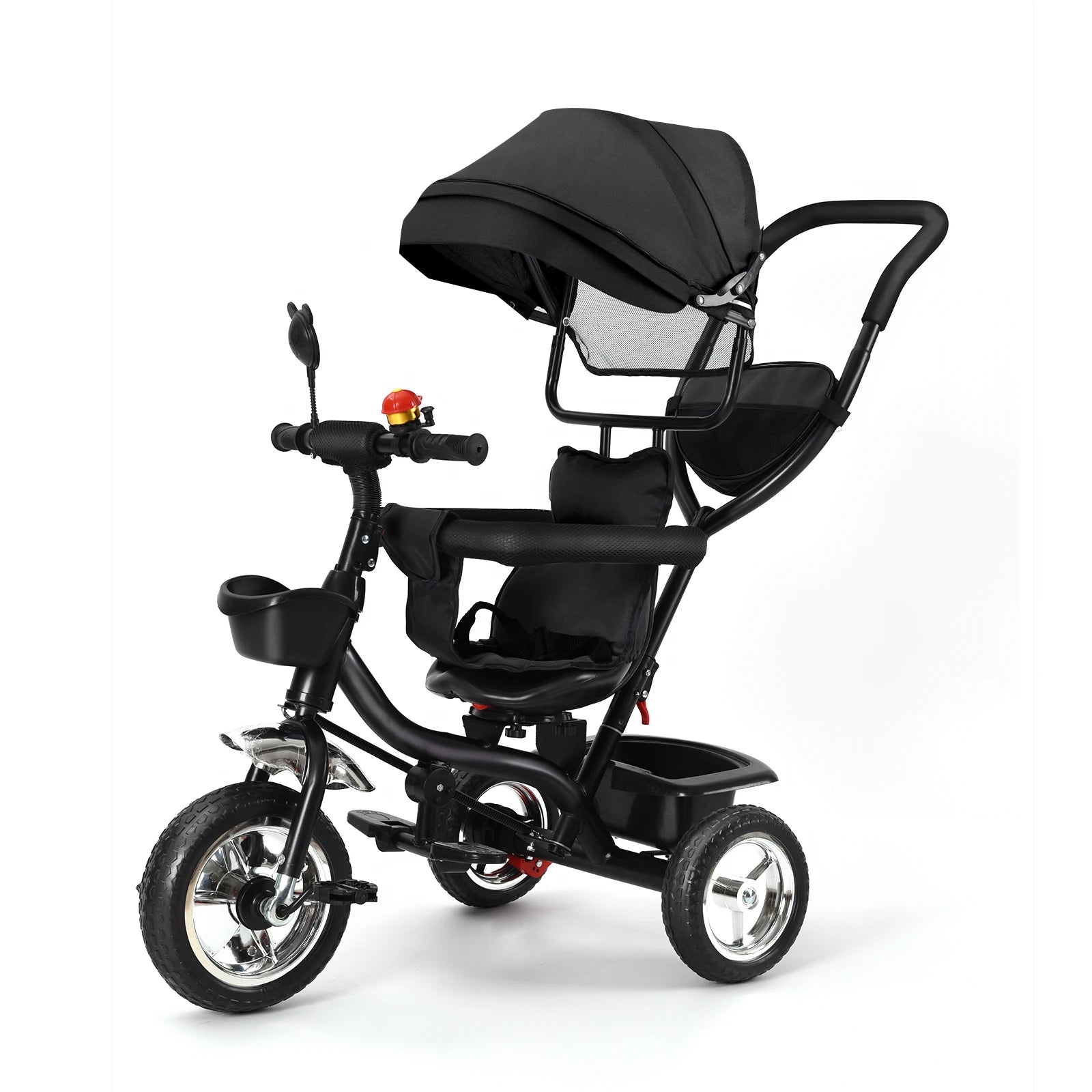 Tricycle Bébé Dès 9 Mois jusqu'à 25 Kg – Barre de Poussée, Siège Rotatif, Auvent Solaire, Porte-Gobelet & Panier | Évolutif
