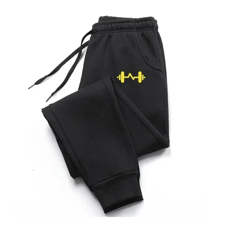 Jogging Homme Imprimé Haltère Fleece Chaud Automne Hiver Pantalon Casual Cordon Ajustable Streetwear Fitness Sport Tendance – Sweatpant Premium Gym | Mode Homme Sport Premium