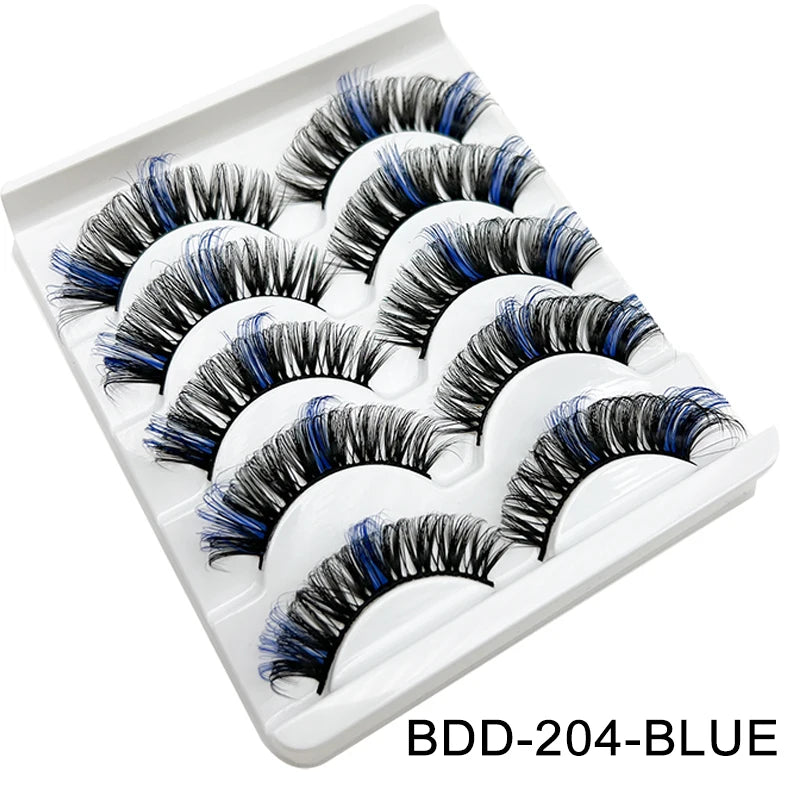 Faux Cils 3D Mink Colorés – Lot 5 Paires Fluffy | Rose, Bleu, Rouge | Maquillage Festif