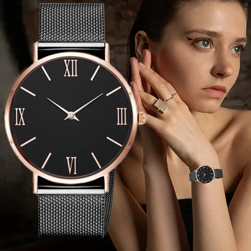Montre Femme Luxe Quartz Analogique Bracelet Maille Métal – Simple Élégante Fashion Casual