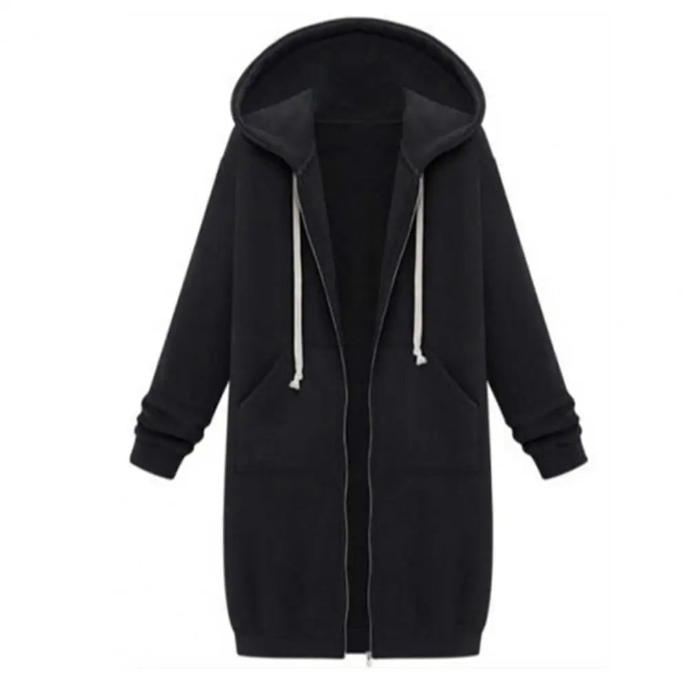 Veste Sweat Femme Polaire À Capuche Longue Zip Manches Longues Ample – Chaud & Confortable | Automne Hiver