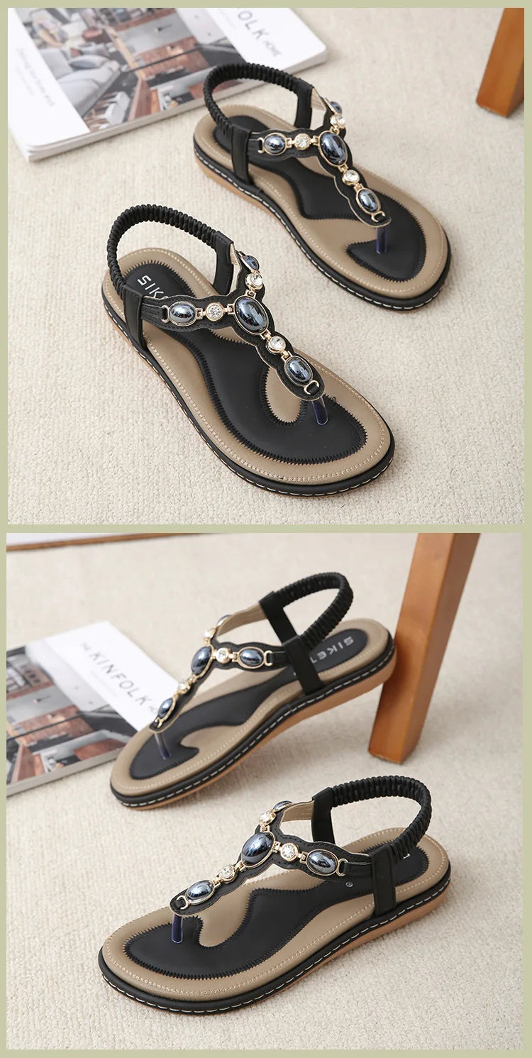 Sandales Bohème Plage Femme Flats 2025 – Casual Loisirs Grande Taille 36-42