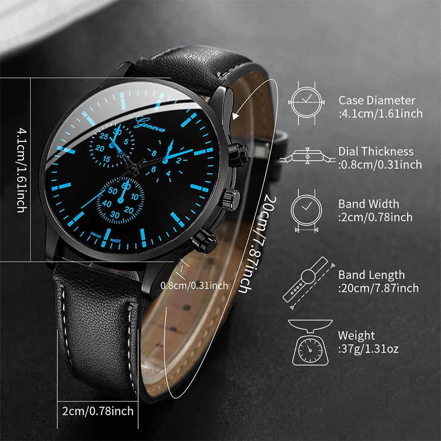 Coffret 3 Pièces Homme Montre Quartz Cuir + Bracelet + Collier – Set Business Fashion Élégant