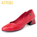 AIYUQI Chaussures Dress Cuir Véritable Rouge Femme 2024 – Bout Peu Profond Bureau Fashion