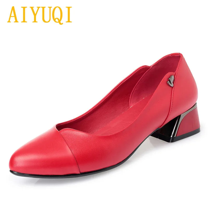 AIYUQI Chaussures Dress Cuir Véritable Rouge Femme 2024 – Bout Peu Profond Bureau Fashion