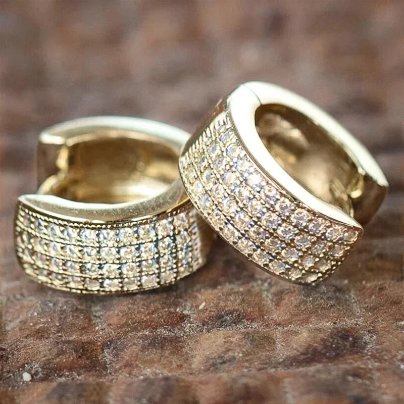 Créoles Luxe Pavées Zircon Couleur Or — Boucles d'Oreilles Femme Élégantes