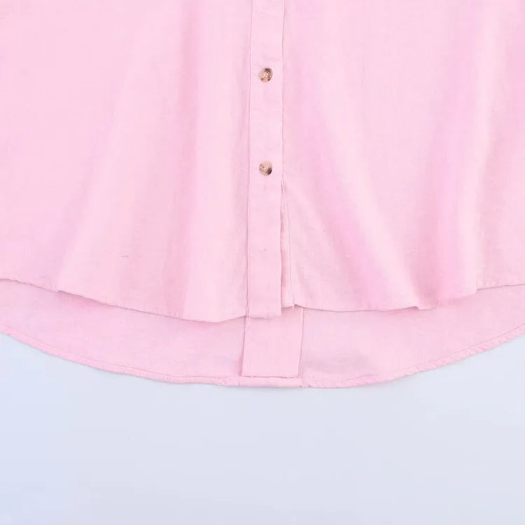 Chemise Femme Manches Larges Col Johnny – Ourlet Asymétrique & Boutons | Style Casual Chic Printemps