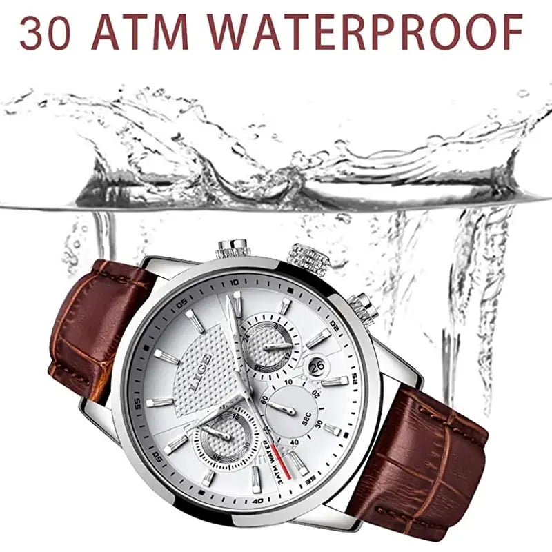Montre Homme Luxe LIGE Chronographe Quartz Cuir – Business Sport Étanche Date 2025