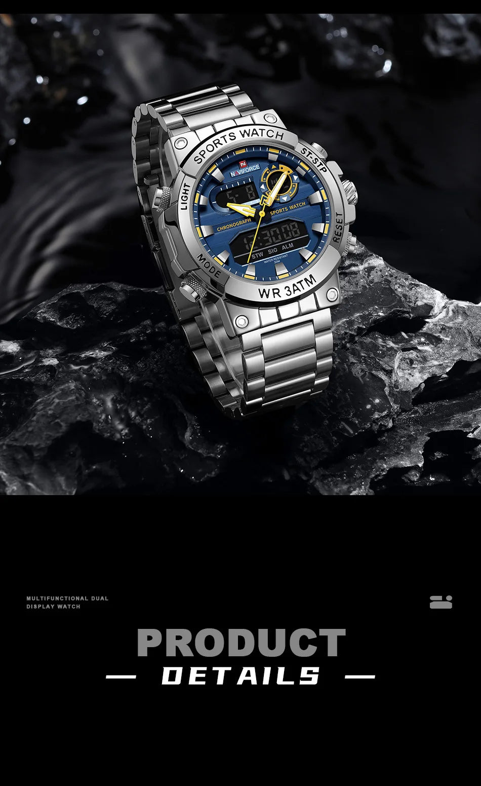 Montre Homme Militaire NAVIFORCE Double Affichage Quartz – Sport Étanche Grand Cadran