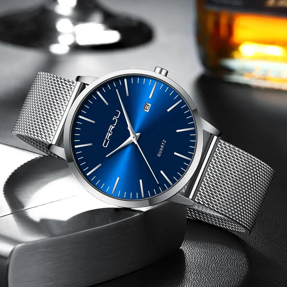 Montre Homme Acier 40mm Ultra-Slim 7mm Maille Métallique – Automatique Minimaliste Classique