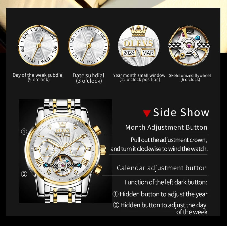 Montre Mécanique Automatique Luxe Homme OLEVS 7088 – Grand Cadran Lumineux Étanche Cadeau