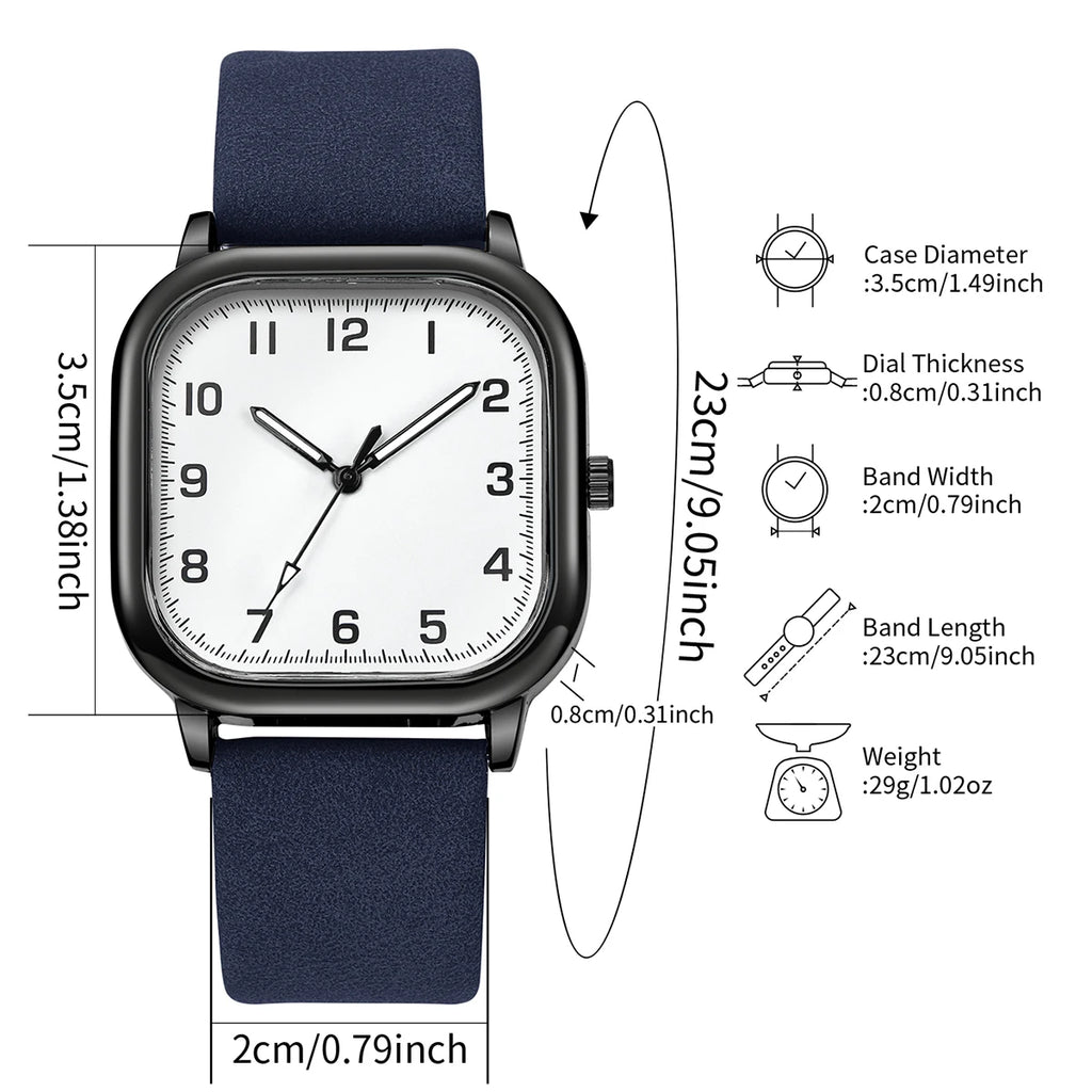 Lot 3 Montres Homme Business Quartz Cadran Carré Chiffres Arabes Bracelet Cuir – Fashion Casual