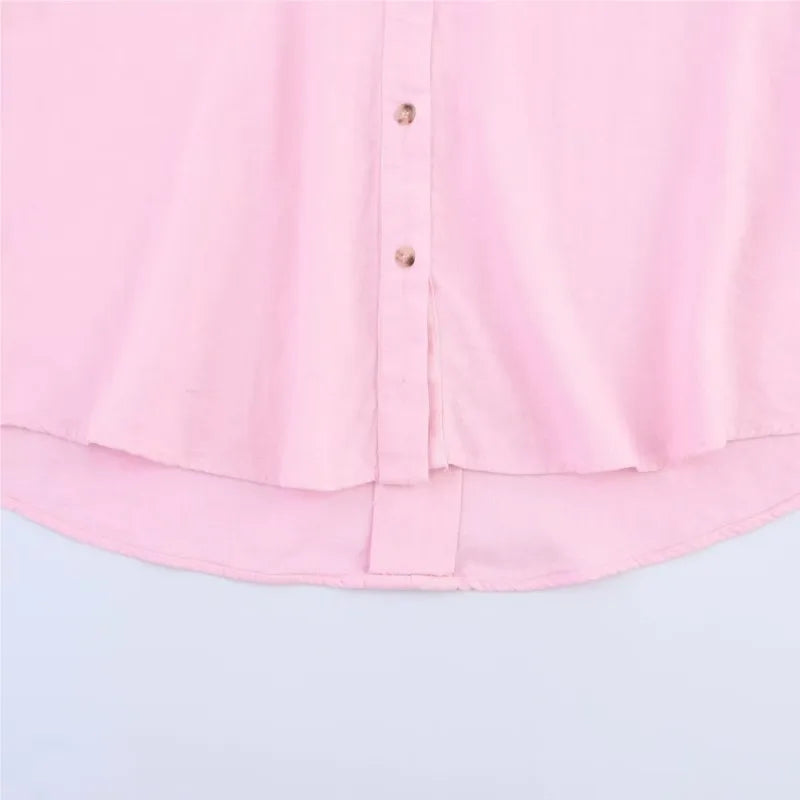Chemise Femme Manches Larges Col Johnny – Ourlet Asymétrique & Boutons | Style Casual Chic Printemps