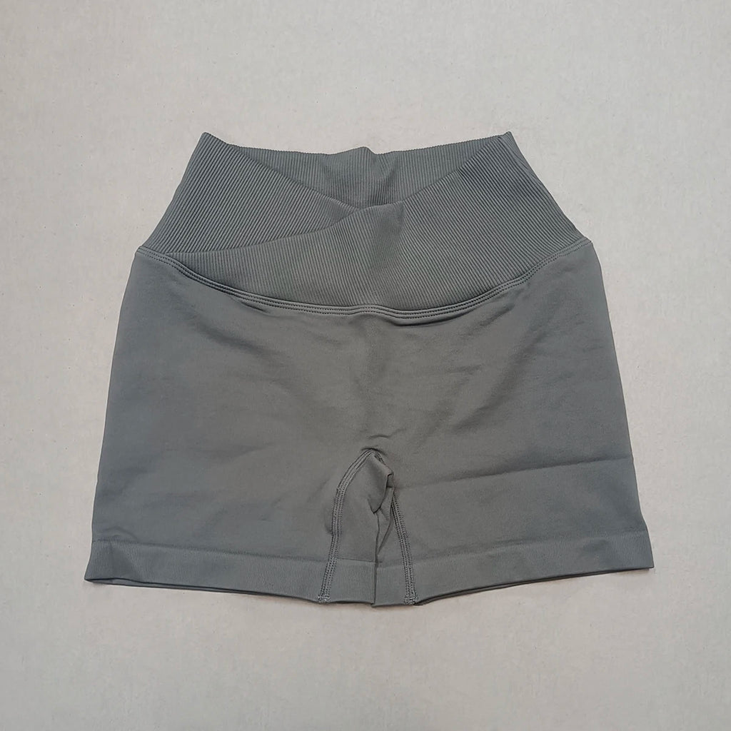 Short Yoga Femme Taille Haute Croisée Gainant Fessier Gym Running Fitness – Short Sport Sculptant Élastique | Mode Athleisure