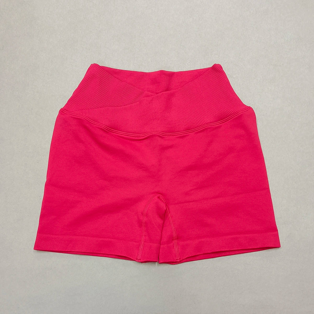 Short Yoga Femme Taille Haute Croisée Gainant Fessier Gym Running Fitness – Short Sport Sculptant Élastique | Mode Athleisure