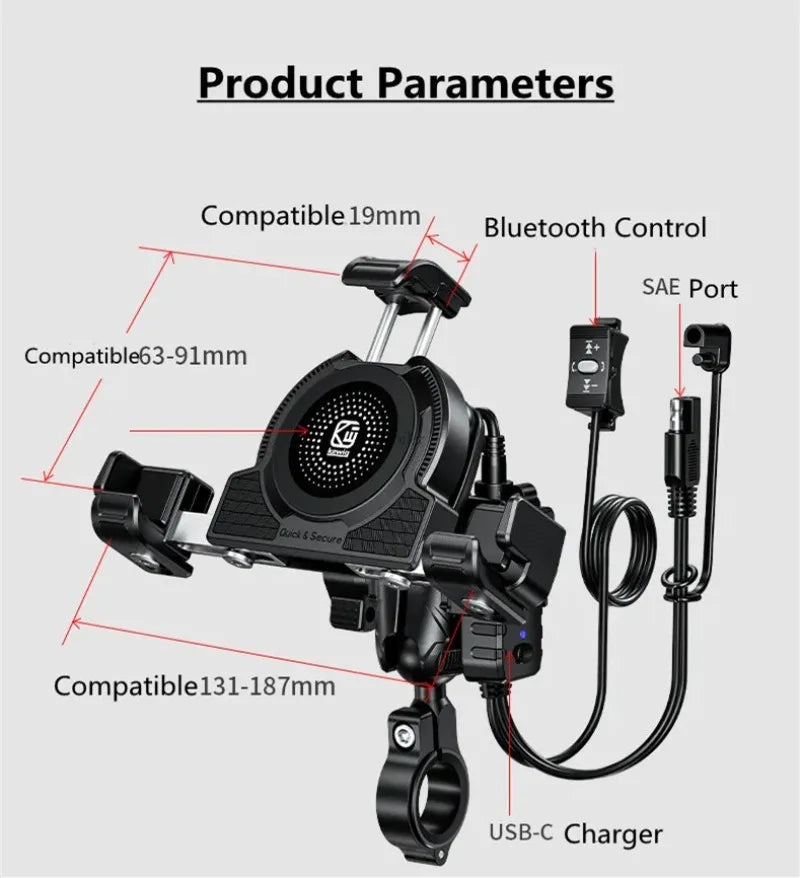 Support Téléphone Moto Chargeur Sans Fil 15W + USB-C 36W – Anti-Vol Anti-Vibration Guidon