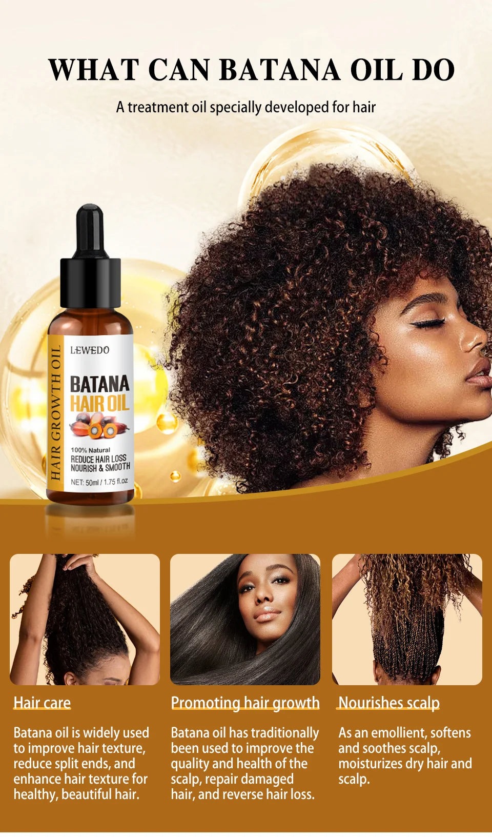 Huile de Batana Pure Lewedo Naturals – Repousse Rapide, Anti-Chute & Brillance | Soin Capillaire Naturel | Homme & Femme