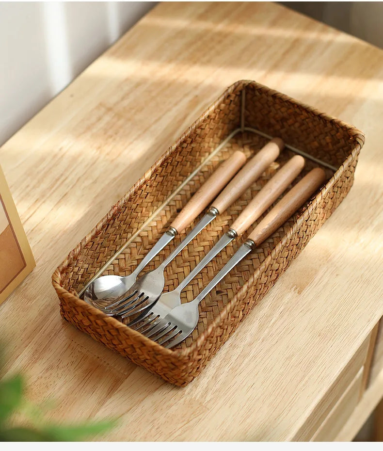 Panier Tressé Algues Rangement Bureau & Salon – Skincare, Télécommande, Clés & Cosmétiques | Déco Naturelle