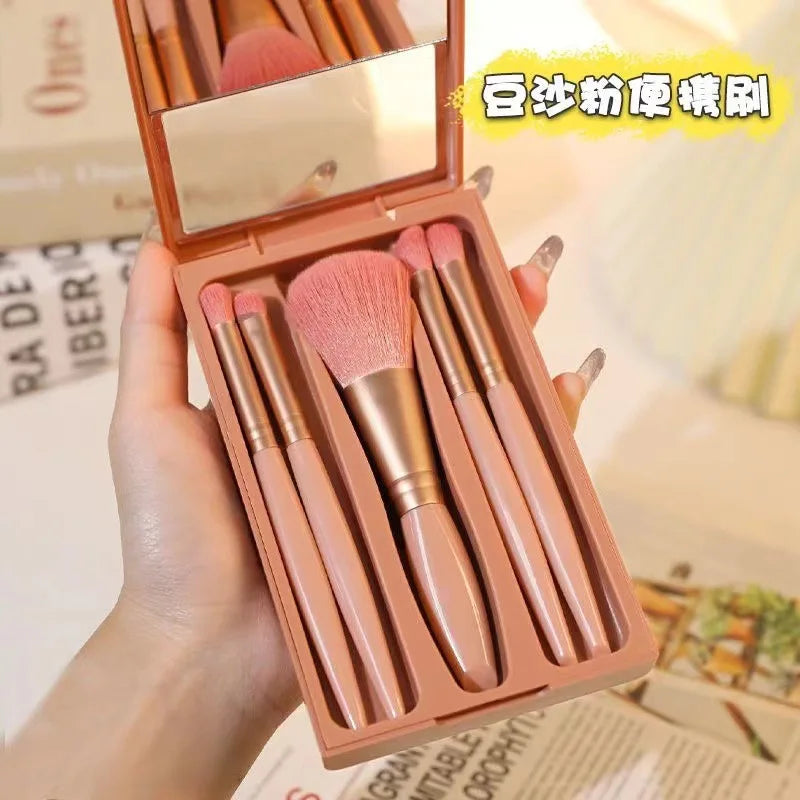 Kit 5 Pinceaux Maquillage Voyage avec Miroir – Pliable & Compact | Mini Set