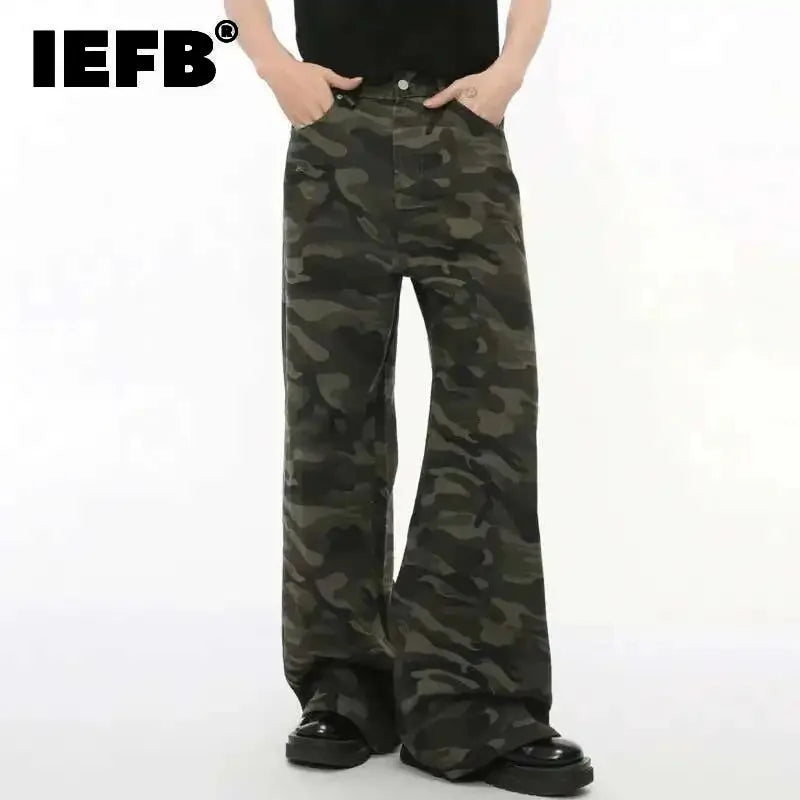 Jean für Herren, Camouflage, Vintage, Washed, weites Bein, Denim, Loose Fit, Casual, Herbst Winter, Hellblau, Streetwear, Trend, Komfortabel – Premium Camo Wide Leg Jeans | Herrenmode Denim Premium Streetwear