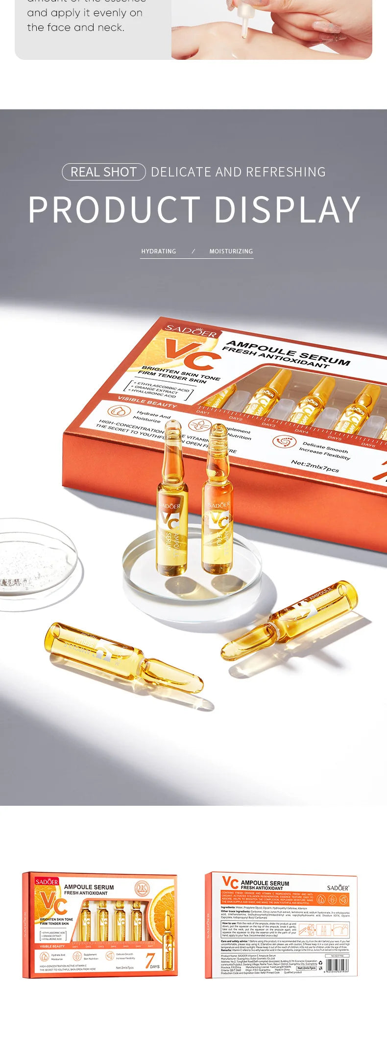 Sérum Ampoule Vitamine C – Éclat, Hydratation & Réparation Peau | Lissant & Unificateur de Teint | Soin Visage Skincare