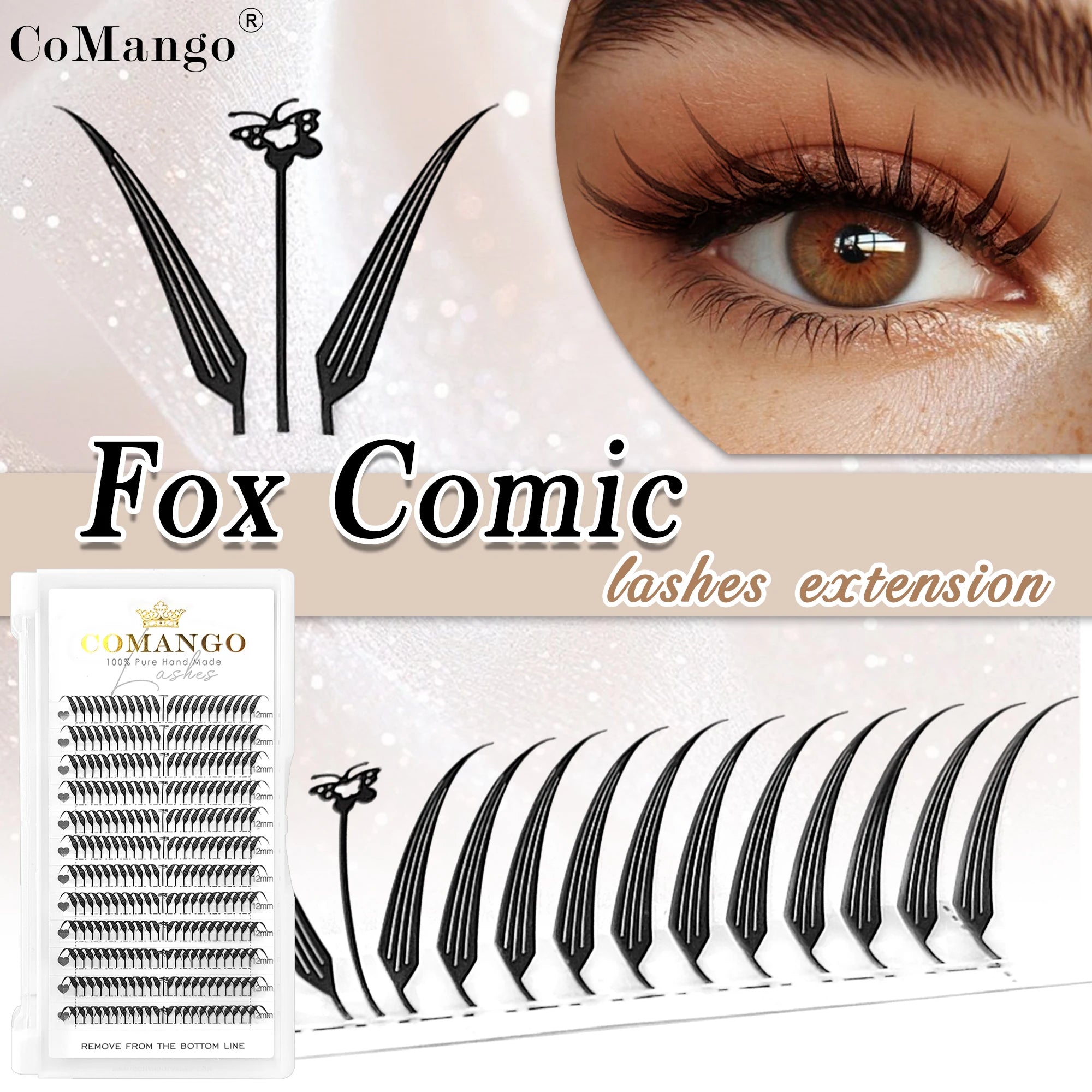 Extensions Cils CoMango Fox Anime Spire – Fans Pré-faits Volume Naturel | Fournisseur Maquillage
