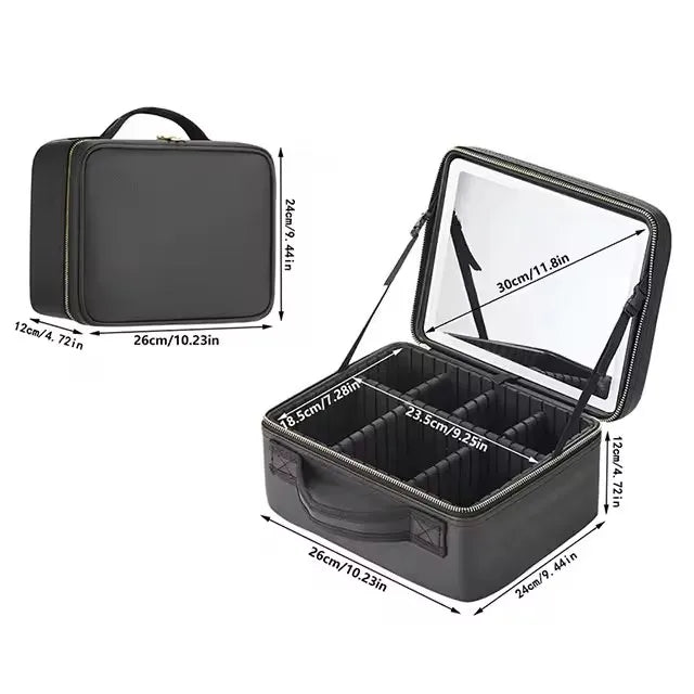 Vanity Case de Voyage LED 3 Couleurs avec Miroir – Trousse Maquillage Lumineuse & Intelligente | Femme