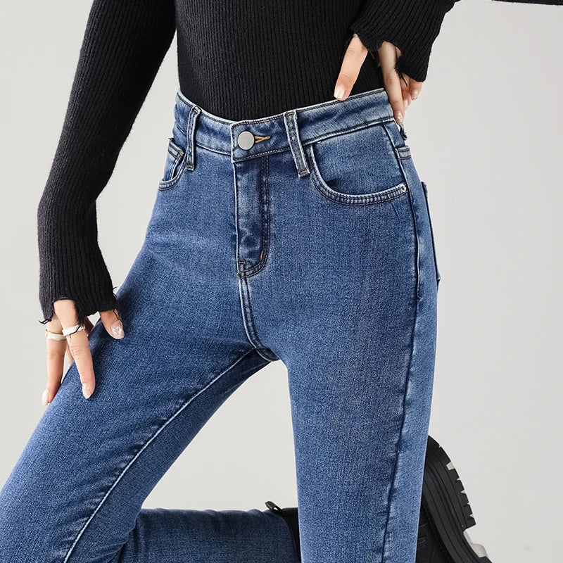 Jean Thermique Femme Hiver Polaire Chaud – Skinny Crayon Stretch Velours | Style Coréen Slim Fit