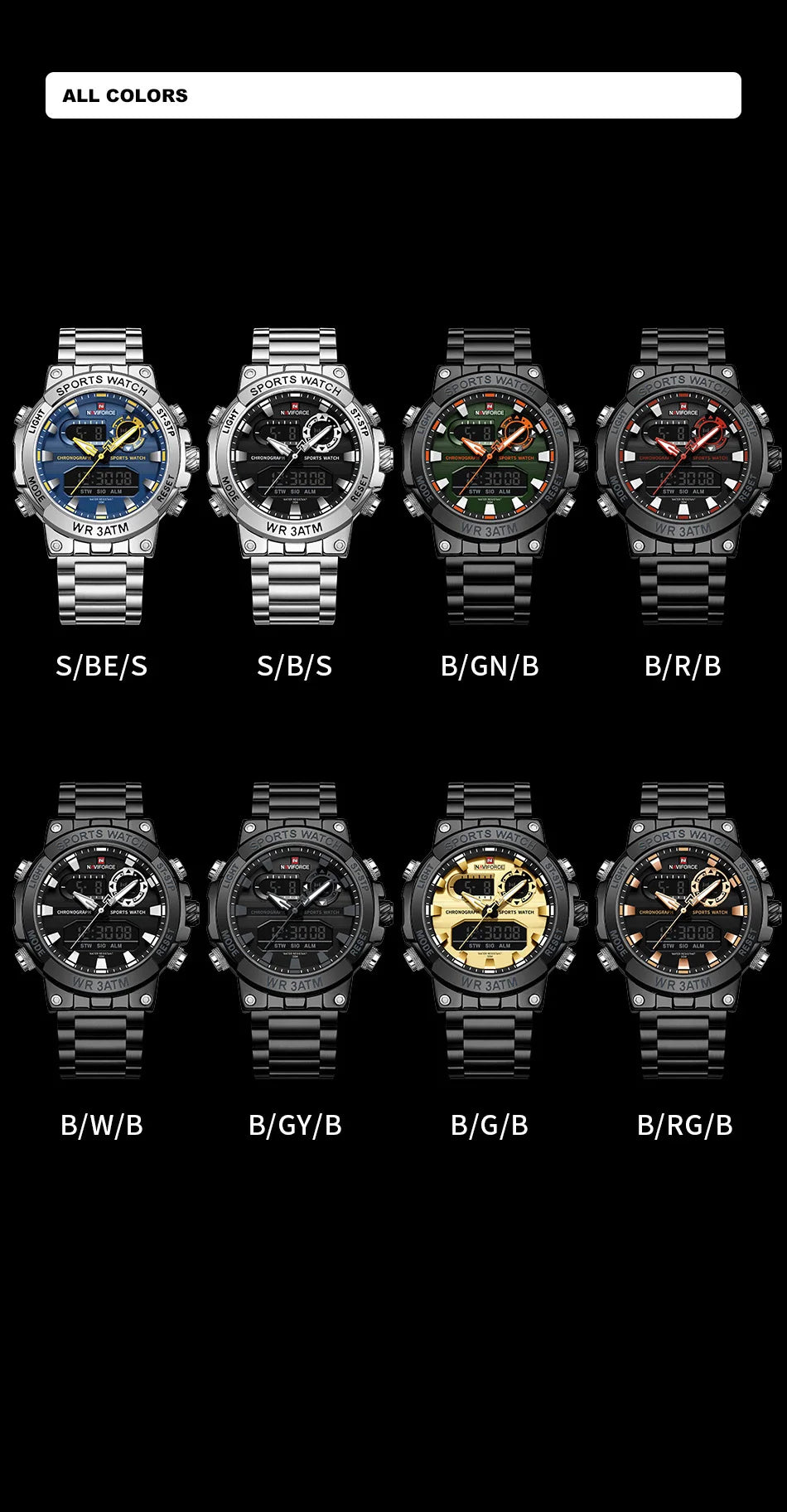 Montre Homme Militaire NAVIFORCE Double Affichage Quartz – Sport Étanche Grand Cadran