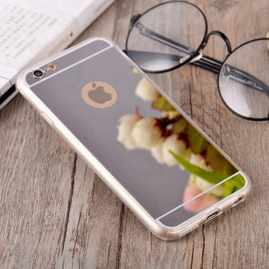 Coque Silicone Miroir Maquillage Bling iPhone – Compatible 7 8 X XR XS 11 12 13 14 15 Pro Max | Protection TPU