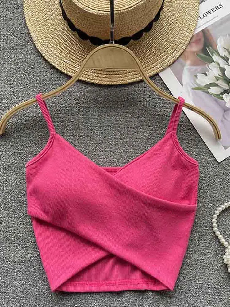 Caraco Femme Bretelles Irrégulières Uni Slim Chic Y2K – Top Sport Élégant Casual & Tendance