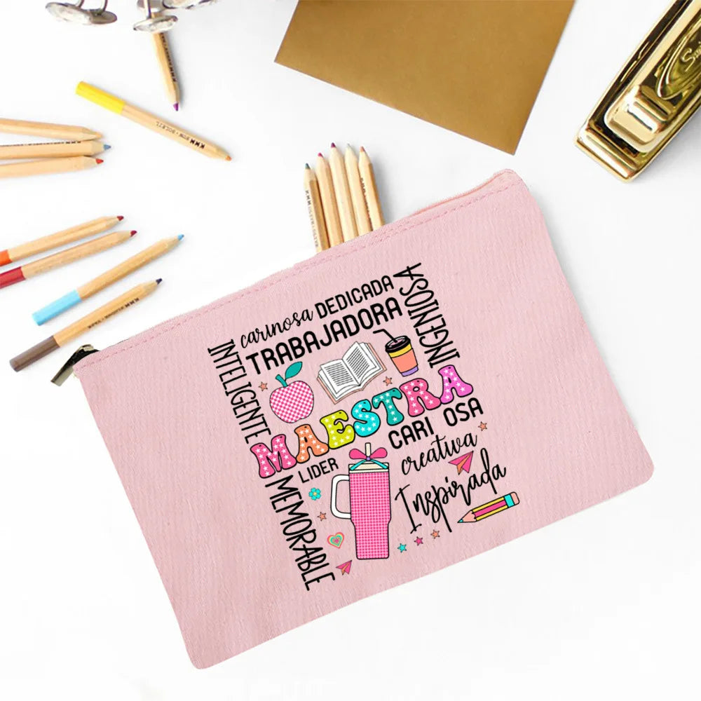 Trousse Maquillage Maestra Imprimé Coeur Espagnol – Organisateur Voyage & Crayon | Cadeau Enseignante