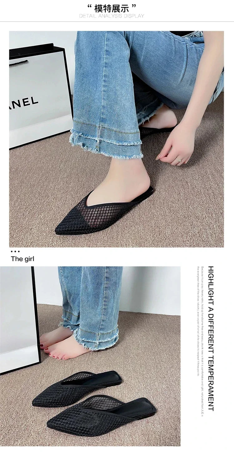Mules Mesh Pointed Toe Slingback Femme 2025 – Respirantes Casual Slides Flip-flops Été