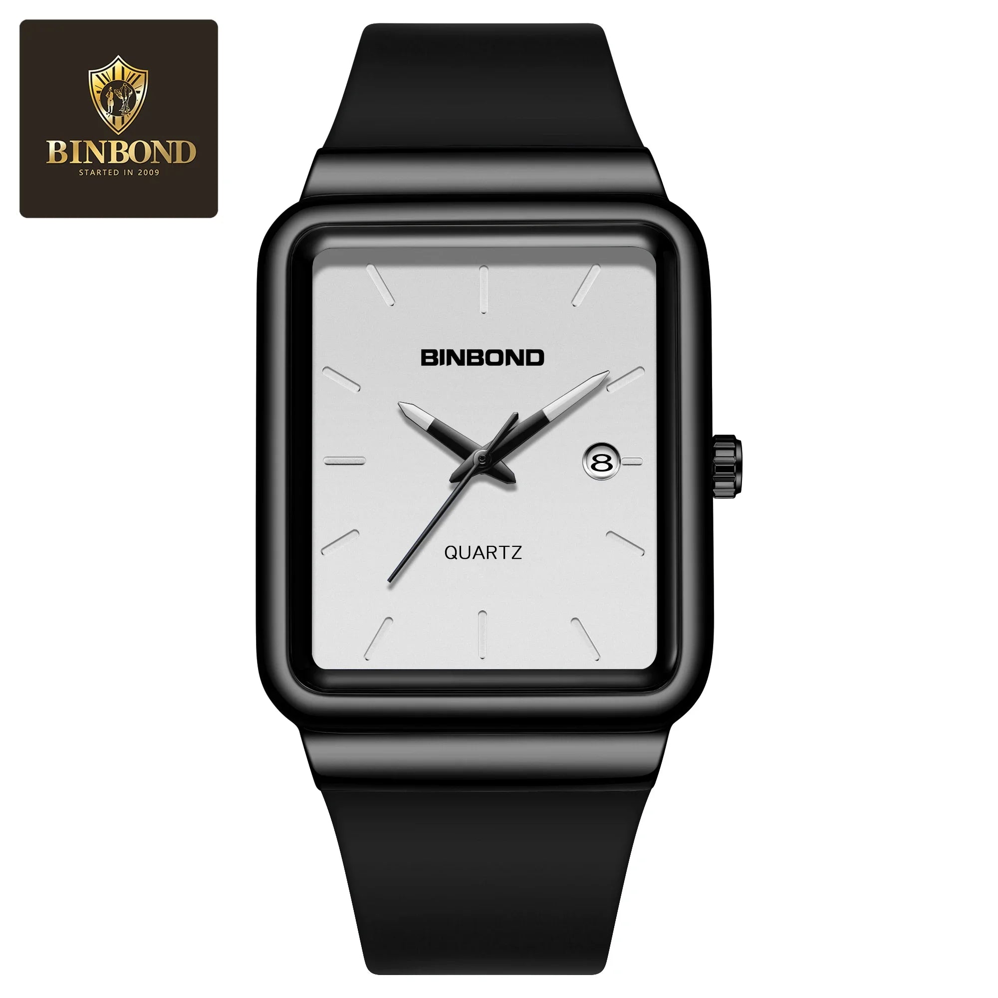 Montre Homme BINBOND Carré Quartz Silicone – Fashion Simple Étanche Tendance Original