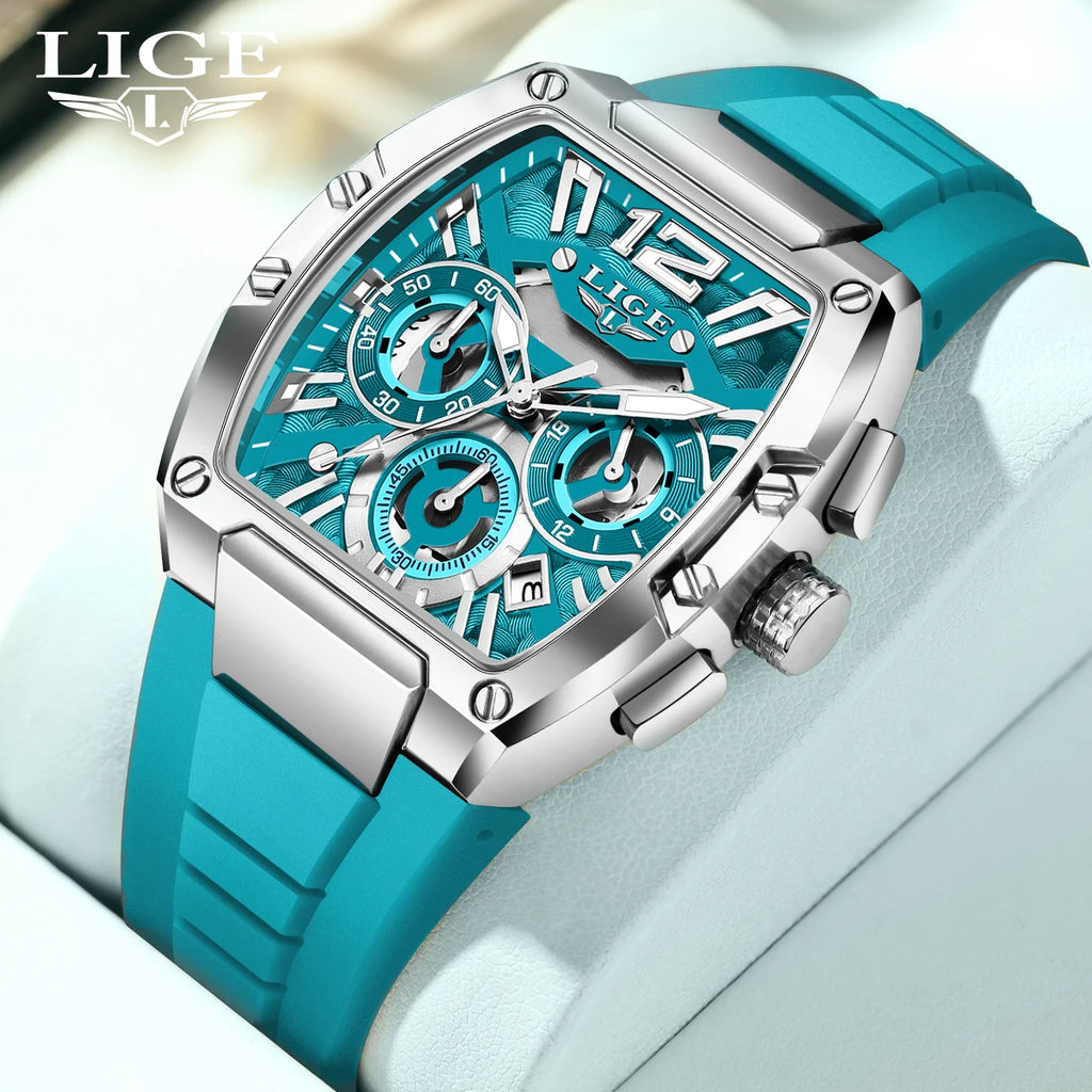 Montre Homme LIGE Sport Quartz Silicone Squelette Lumineux Calendrier – Étanche Outdoor Fashion