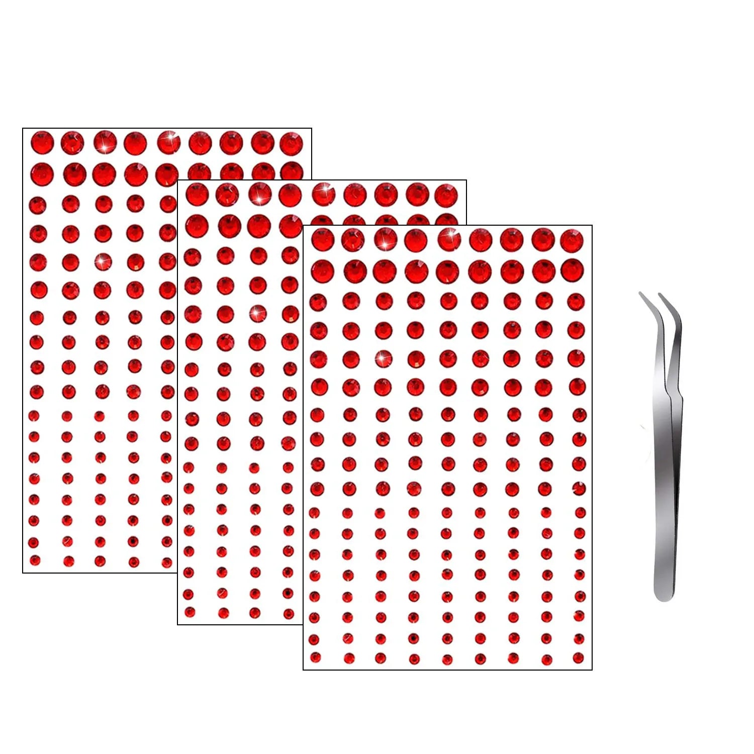 3 Planches Strass Visage Noël Rouge – Stickers Autoadhésifs Bijoux Yeux 3-6mm | Maquillage DIY Piercing Fantaisie
